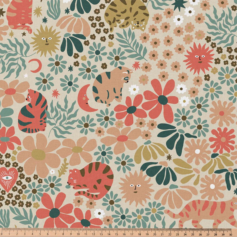 Algodón estampado GRAOU Lino / Coral